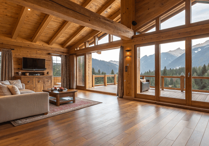 Rénovation parquet chalet traditionnel suisse avant après